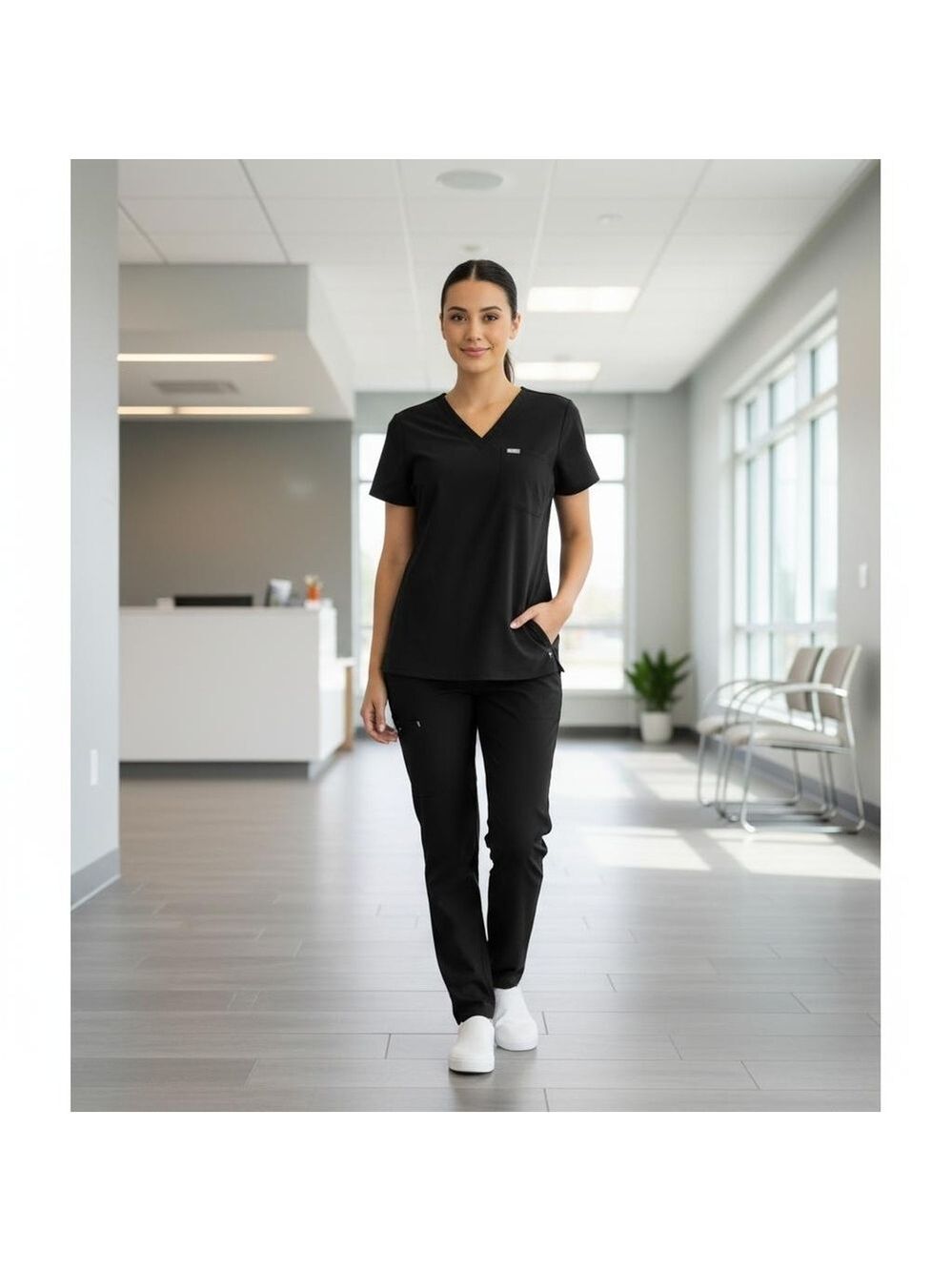 Figs Black Catarina Scrub Top Size XL